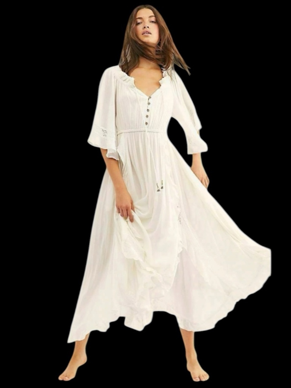 Free People Maxi Dress White Flowy Endless Summer Beach Bliss Sz Small